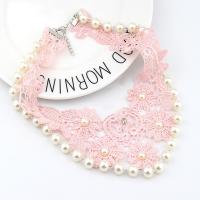 Lace Choker Necklace, with ABS Plastic Pearl, for woman, pink, 300mm Approx 11 Inch 