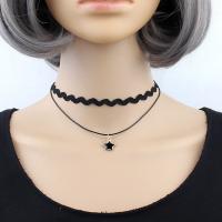 Velveteen Cord Choker Necklace, double link chain & for woman, black, 330mm Approx 12.5 Inch 