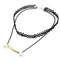 Encaje Gargantilla, con Perlas de plástico ABS, para mujer, Negro, 300mm, longitud:aproximado 11 Inch, Vendido por Sarta