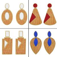 Wood Earring, Zinc Alloy, with Wood & Resin, brass post pin, gold color plated & for woman 