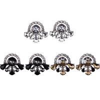Glass Zinc Alloy Earring, with Crystal, brass post pin, plumbum black color plated, for woman & faceted & with rhinestone 