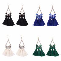Fashion Tassel Earring, Zinc Alloy, with Nylon Cord & Crystal, brass earring hook, gold color plated, for woman & faceted & with rhinestone 