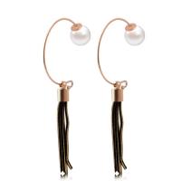Fashion Fringe Boucles d'oreilles, acier inoxydable, avec Shell Pearl, glandpompon, Plaqué d'or rose, pour femme 60mm, Vendu par paire