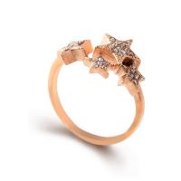 Rhinestone Stainless Steel Finger Ring, Star, real rose gold plated, adjustable & for woman & with rhinestone, 9mm, US Ring 