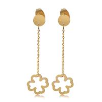 Stainless Steel Drop Earring, Four Leaf Clover, real gold plated, for woman, 11mm 