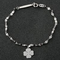 Stainless Steel Charm Bracelet, Four Leaf Clover, for woman & with rhinestone, original color, 11mm Approx 8.46 Inch 