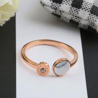 Rhinestone Stainless Steel Finger Ring, with Natural White Turquoise, real rose gold plated, with roman number & adjustable & for woman & with rhinestone 