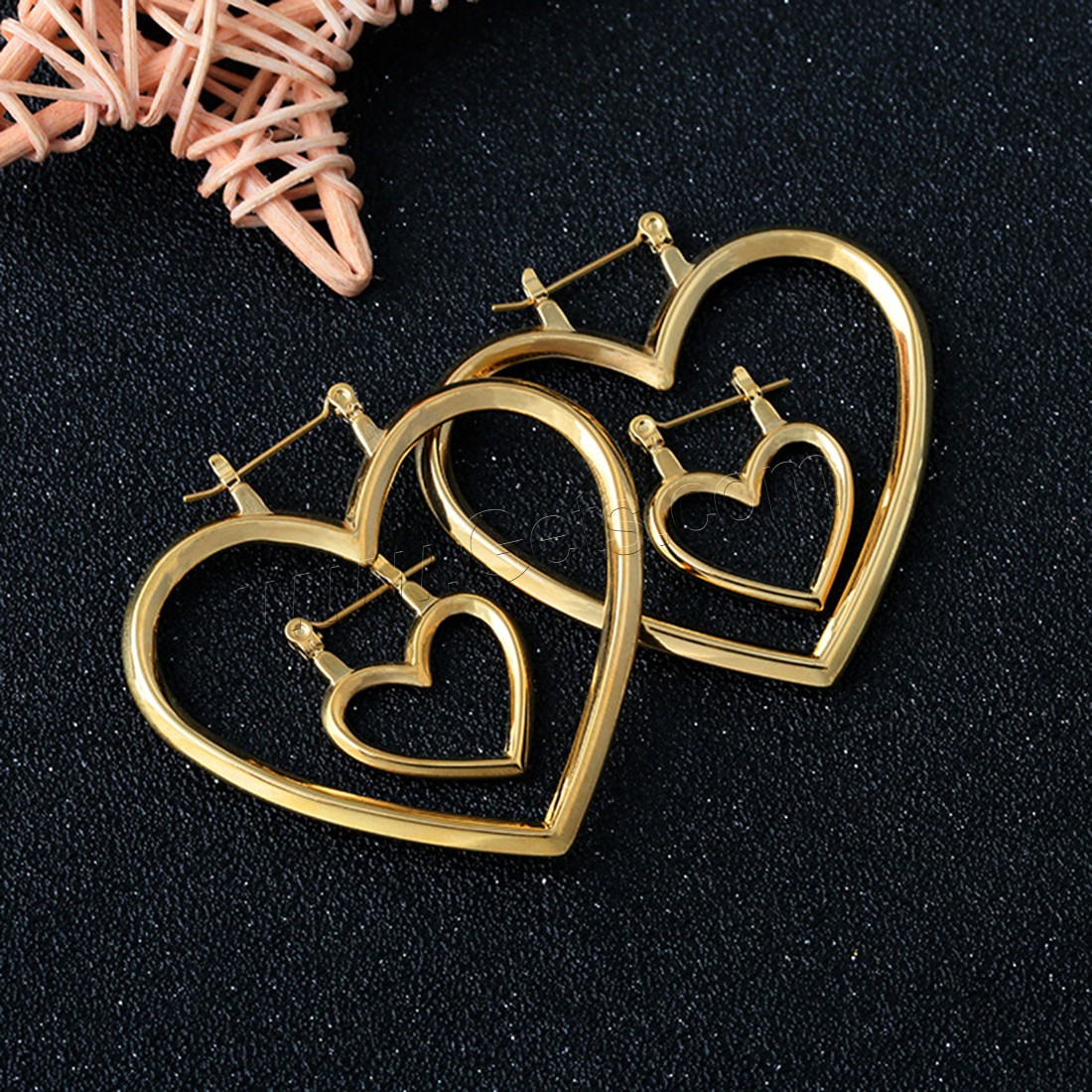 Stainless Steel Drop Earring, Heart, real gold plated, different size for choice & for woman, Sold By Pair