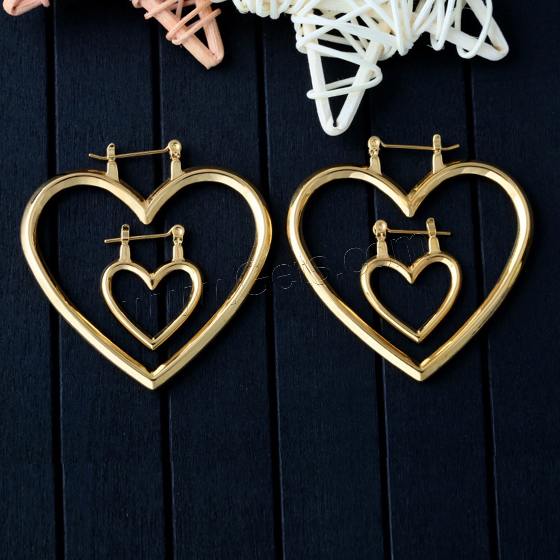 Stainless Steel Drop Earring, Heart, real gold plated, different size for choice & for woman, Sold By Pair