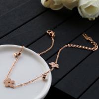 Stainless Steel Charm Bracelet, Flower, real rose gold plated & oval chain & for woman & with rhinestone, 3mm, 7mm Approx 10.7 Inch 