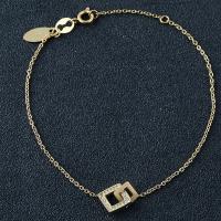 Stainless Steel Charm Bracelet,  Square, real gold plated, oval chain & for woman & with rhinestone Approx 7.28 Inch 