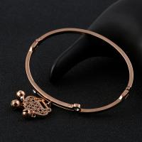 Stainless Steel Charm Bracelet, Longevity Lock, real rose gold plated, for woman & with rhinestone, 19mm, Inner Approx 56mm 
