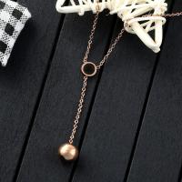 Stainless Steel Jewelry Necklace, with Black Shell, Round, real rose gold plated, oval chain & for woman  Approx 17.5 Inch 