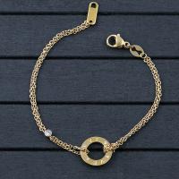 Stainless Steel Chain Bracelets, Donut, real gold plated, oval chain & for woman & with rhinestone & , 3mm, 14mm Approx 5.31 Inch 