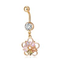 Brass Piercing Barbell, with Stainless Steel, Flower, real gold plated, with cubic zirconia & faceted, nickel, lead & cadmium free 