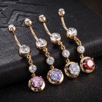 Brass Piercing Barbell, with Stainless Steel, real gold plated, with cubic zirconia & faceted nickel, lead & cadmium free 