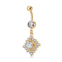 Brass Piercing Barbell, with Stainless Steel, Rhombus, real gold plated, micro pave cubic zirconia & with cubic zirconia & faceted, nickel, lead & cadmium free 