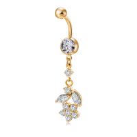 Brass Piercing Barbell, with Stainless Steel, real gold plated, micro pave cubic zirconia & with cubic zirconia & faceted, nickel, lead & cadmium free 