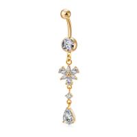 Brass Piercing Barbell, with Stainless Steel, real gold plated, with cubic zirconia & faceted, nickel, lead & cadmium free 