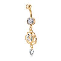 Brass Piercing Barbell, with Cubic Zirconia & Stainless Steel, real gold plated, with cubic zirconia & faceted, nickel, lead & cadmium free 