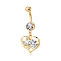 Brass Piercing Barbell, with Stainless Steel, Heart, real gold plated, micro pave cubic zirconia & with cubic zirconia & faceted, nickel, lead & cadmium free 