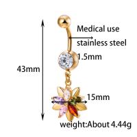 Brass Piercing Barbell, with Stainless Steel, Flower, real gold plated, with cubic zirconia & faceted nickel, lead & cadmium free 