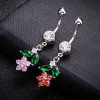 Brass Piercing Barbell, with Stainless Steel, Flower, platinum plated, with cubic zirconia & faceted nickel, lead & cadmium free 
