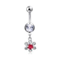 Brass Piercing Barbell, with Stainless Steel, Flower, platinum plated, with cubic zirconia & faceted, nickel, lead & cadmium free 