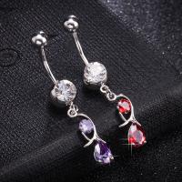 Brass Piercing Barbell, with Stainless Steel, platinum plated, with cubic zirconia & faceted nickel, lead & cadmium free 