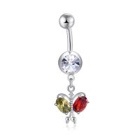 Brass Piercing Barbell, with Stainless Steel, platinum plated, with cubic zirconia & faceted, nickel, lead & cadmium free 