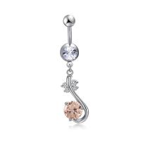 Brass Piercing Barbell, with Stainless Steel, platinum plated, micro pave cubic zirconia & with cubic zirconia & faceted, nickel, lead & cadmium free 