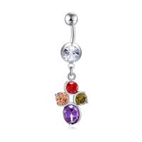 Brass Piercing Barbell, with Stainless Steel, platinum plated, with cubic zirconia & faceted, nickel, lead & cadmium free 
