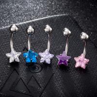 Brass Piercing Barbell, with Stainless Steel, Star, platinum plated, for children & with cubic zirconia & faceted nickel, lead & cadmium free 