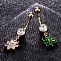 Brass Piercing Barbell, with Stainless Steel, Flower, real gold plated, with cubic zirconia & faceted nickel, lead & cadmium free 