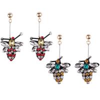 Glass Zinc Alloy Earring, with Crystal, brass post pin, Bee, plated, for woman & faceted & with rhinestone 