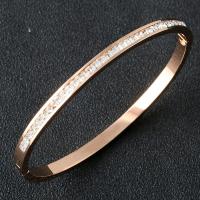Stainless Steel Chain Bracelets, real rose gold plated, for woman & with rhinestone, Inner Approx 58mm 
