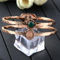 Agate Bangle, Stainless Steel, with Agate, Flat Round, real rose gold plated, with roman number & for woman Inner Approx 60mm 