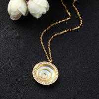 Shell Necklace, Stainless Steel, with White Shell, real gold plated, oval chain & for woman & with rhinestone Approx 18.1 Inch 