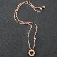 Collar de cadena suéter de acero inoxidable, Donut, chapado en oro de rosa real, cadena oval & para mujer & con diamantes de imitación & 2-sarta, 6x6mm, 16x3mm, longitud:aproximado 17.3 Inch, Vendido por Sarta