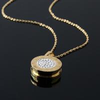 Stainless Steel Jewelry Necklace, with Rhinestone Clay Pave, real gold plated, with roman number & oval chain & for woman Approx 20.1 Inch 