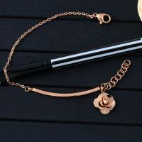 Stainless Steel Charm Bracelet, Flower, real rose gold plated, oval chain & for woman Approx 6.6 Inch 