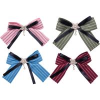 Grosgrain Ribbon Brooch, with Glass Pearl & Zinc Alloy, Bowknot, plated, for woman & with rhinestone 