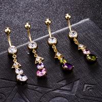 Brass Piercing Barbell, with Stainless Steel, real gold plated, with cubic zirconia & faceted nickel, lead & cadmium free 