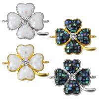 Shell Jewelry Connector, Brass, with White Shell & Abalone Shell, Flower, plated & micro pave cubic zirconia & epoxy gel & 1/1 loop Approx 1.5mm 