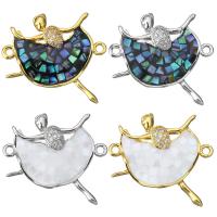 Shell Jewelry Connector, Brass, with White Shell & Abalone Shell, Girl, plated & micro pave cubic zirconia & epoxy gel & 1/1 loop Approx 1.5mm 