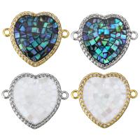 Shell Jewelry Connector, Brass, with White Shell & Abalone Shell, Heart, plated & micro pave cubic zirconia & epoxy gel & 1/1 loop Approx 1.5mm 