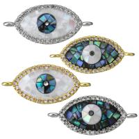 Shell Jewelry Connector, Brass, with White Shell & Abalone Shell, Horse Eye, plated & micro pave cubic zirconia & epoxy gel & 1/1 loop Approx 1.5mm 