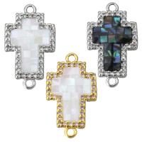 Shell Jewelry Connector, Brass, with White Shell & Abalone Shell, Cross, plated & micro pave cubic zirconia & epoxy gel & 1/1 loop Approx 1.5mm 