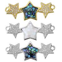 Shell Jewelry Connector, Brass, with White Shell & Abalone Shell, Star, plated & micro pave cubic zirconia & epoxy gel & 1/1 loop Approx 1.5mm 