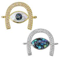 Shell Jewelry Connector, Brass, with White Shell & Abalone Shell, plated & micro pave cubic zirconia & epoxy gel & 1/1 loop Approx 1.5mm 